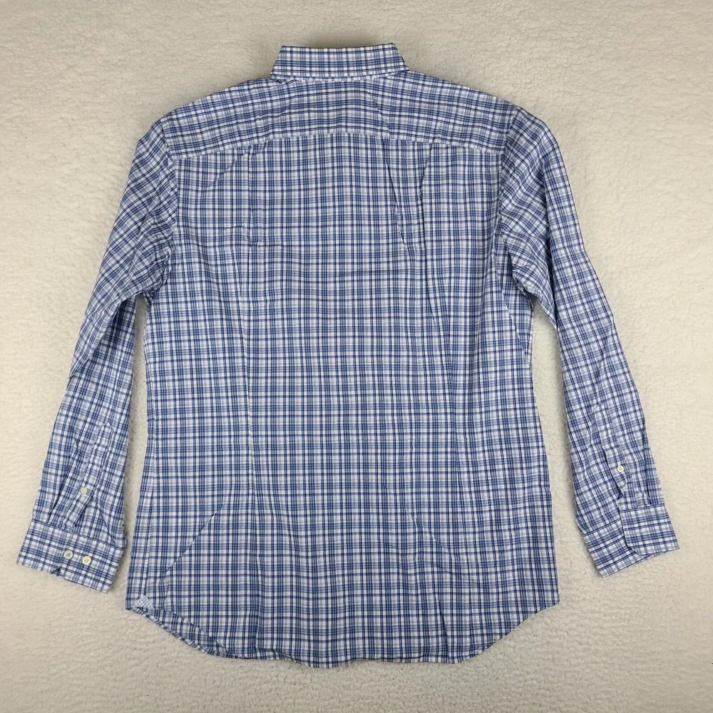 Banana Republic Shirt Men XL Blue Plaid Grant Fit 120s Supima Cotton Button Up *